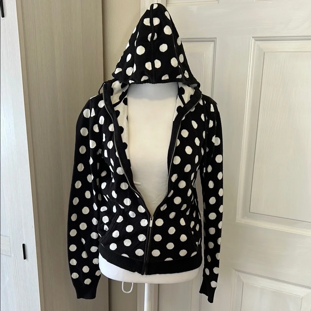 Liz Claiborne Black and White Polka Dot Hoodie Sz S